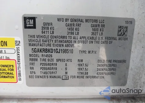 2016 Buick Enclave z USA, uszkodzony, nr VIN 5GAKRBKD1GJ198510